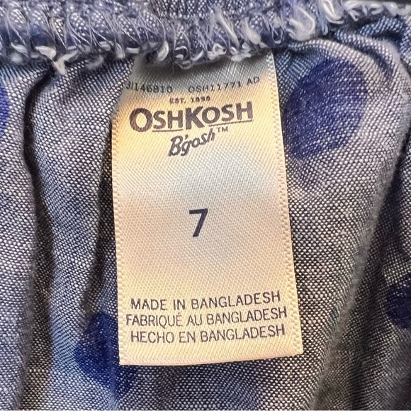 Girl’s Oshkosh Polka Dot Tie Ruffle Tank Crop Top Strap Gray Blue Elastic Size 7 - Picture 4 of 6